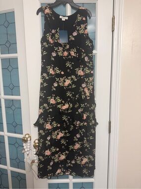 Coldwater Creek Black Floral V-Neck Dress